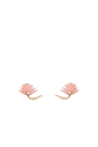Flower Earrings, 18k Yellow Gold with Diamonds & Pink Mother Of Pearl